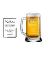 Personalised wedding gift beer mugs for the guests and groom