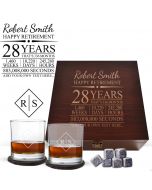 Tumbler glass box sets with personalised retirement timeline design laser engraved.