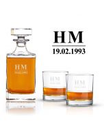 Personalised decanter gift set with initials and date engraved.