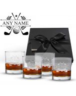 Golf themed personalised whiskey glasses gift set.