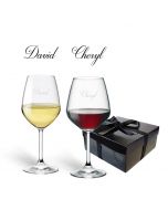 Personalised wine glass gift sets with names engraved.