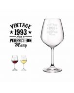 Personalised wine glasses with vintage aged to perfection design.