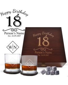18th birthday gift luxury whiskey glasses box set personalised.