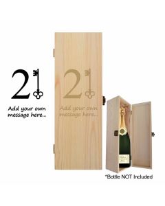 Personalised bottle gift boxes with 21st birthday key design.