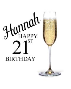 Personalised happy birthday crystal Champagne flutes with name and age engraved.