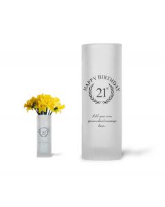 Personalised frosted glass vase for a 21st birthday gift