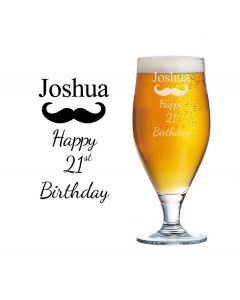 Personalised birthday beer glass with Moustache design