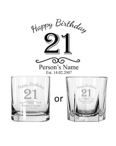 Personalised 21st birthday gift whiskey glasses