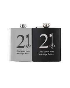Personalised 21st birthday gift hip flask with key design