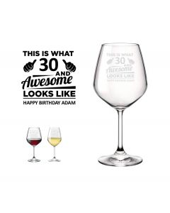 Personalised wine glasses with 30 and awesome design