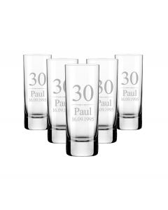 30th Birthday shot glasses with a personalised design