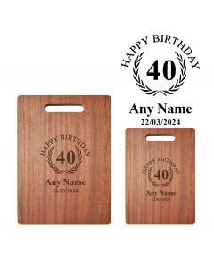 Personalised 40th birthday gift wooden chopping boards.