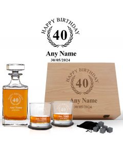 Personalised wood box decanter gift sets for 40th birthday presents