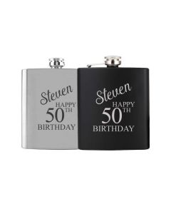 50th birthday gift personalised hip flasks.