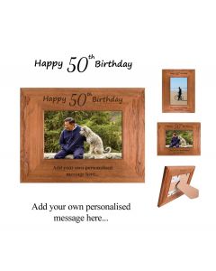 50th birthday engraved wood photo frames.
