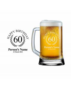 60th birthday gift beer glass with handle