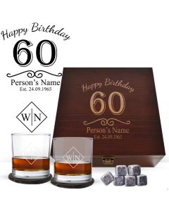 Personalised 60th birthday gift whiskey glasses box sets