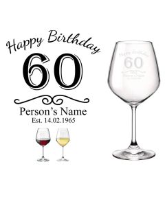 Personalised crystal wine glasses for 60th birthday gifts