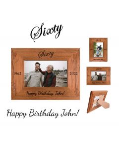 Personalised Rimu wood photo frame for 60th birthdays