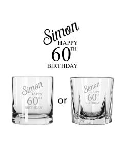 Personalised whiskey glasses with happy 60th birthday design