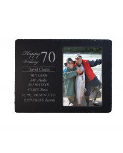 Personalised 70th birthday photo frame with timeline design.
