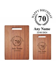 Personalised 70th birthday gift wooden chopping boards.
