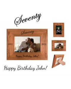 Personalised Rimu wood photo frame for 70th birthdays