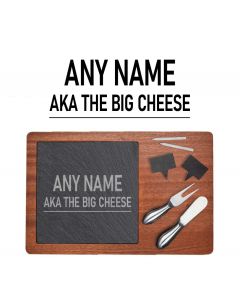Personalised cheese boards with a fun AKA the big cheese design.