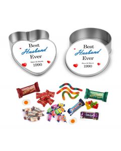 Personalised lolly filled anniversary gift tin for the best husband ever.