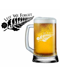 Anzac remembrance gift beer glass with Kiwi fern themed design.