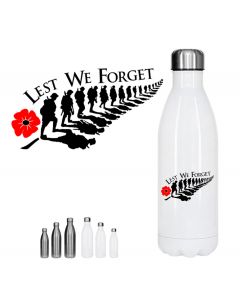 Lest we forget Anzac remembrance gift drink bottles New Zealand fern design