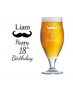 18th birthday gift beer glass with moustache design