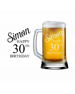 Personalised handle beer glasses for 30th birthday gifts