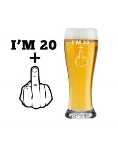 funny 21st birthday gift beer glass with middle finger design.