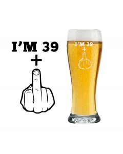 funny 40th birthday beer glass with middle finger design.