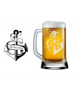 Personalised beer handle glass with personalised anchor design