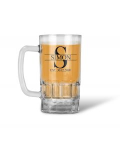 Beer stein glass with initial, name and date