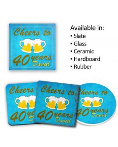 Personalised cup coasters with birthday design.