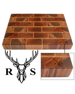 Luxury Rimu wood chopping boards laser engraved with a Stag's head design and two initials.
