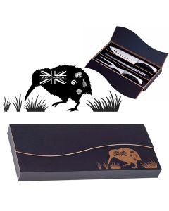 Stainless steel carving knife gift sets with New Zealand kiwi bird design.