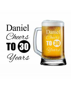 Personalised cheer to 30 years personalised beer glasses.