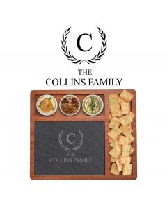 Personalised family name cheese board gift sets with three bowls.