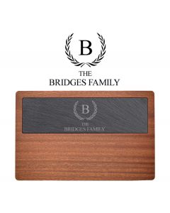 Hardwood cheese boards with personalised family name slate insert