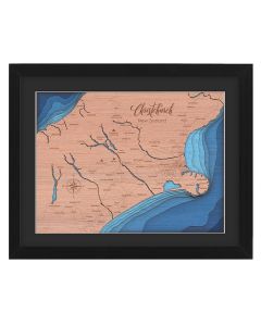 Topographical map of Christchurch with wood layers and professionally frames