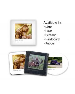 Personalised coasters with photos and names on.