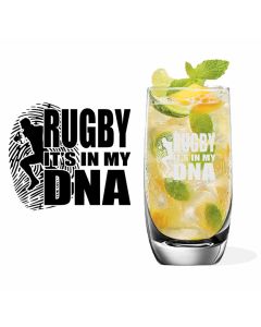 Crystal highball cocktail glasses with rugby it's in my DNA design engraved.