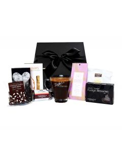 personalised coffee cup in a coffee themed gift hamper