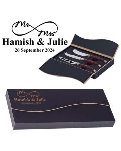 Mr and Mrs eternity symbol cheese knife gift sets with three knives