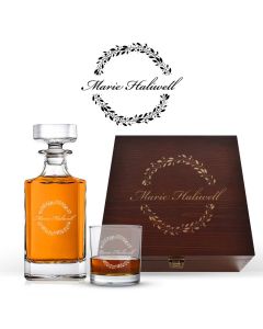 Crystal decanter gift sets for women with personalised floral design.