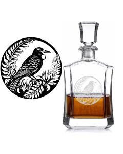 Crystal decanter with Tui bird and Fern design laser engraved